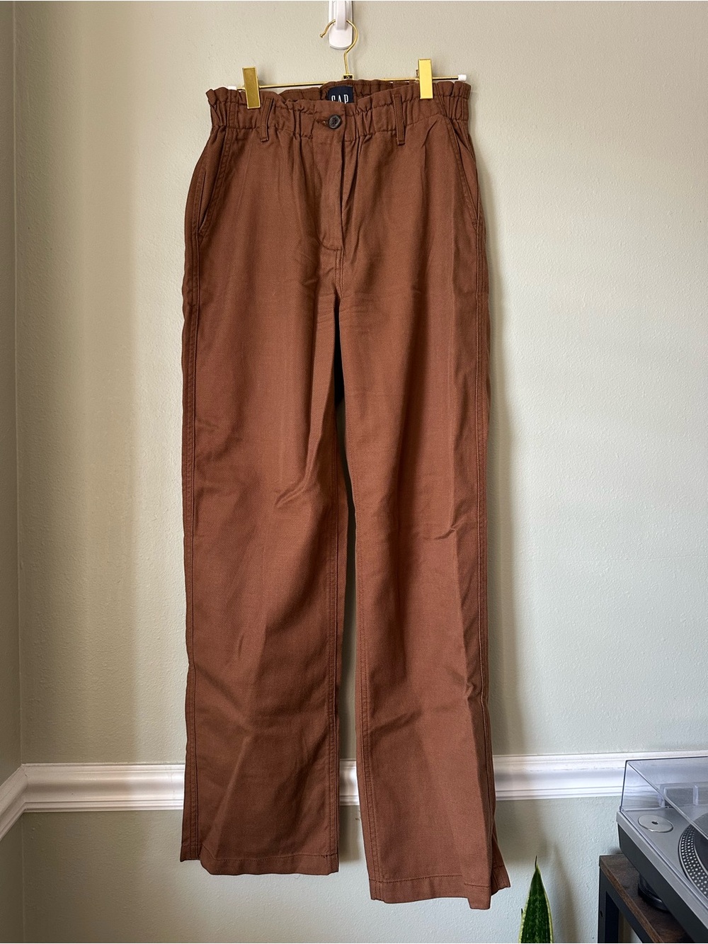 GAP Brown Mid Rise Straight Leg Pants Elastic Waist Women’s XS